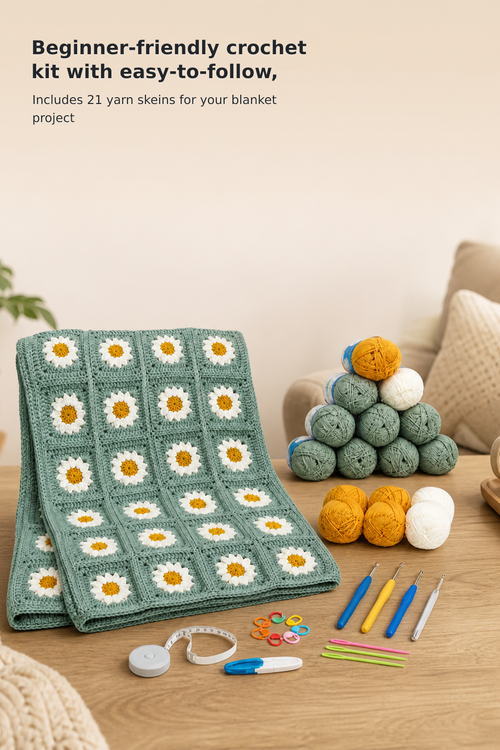 Beginner Granny Square Crochet Blanket Kit