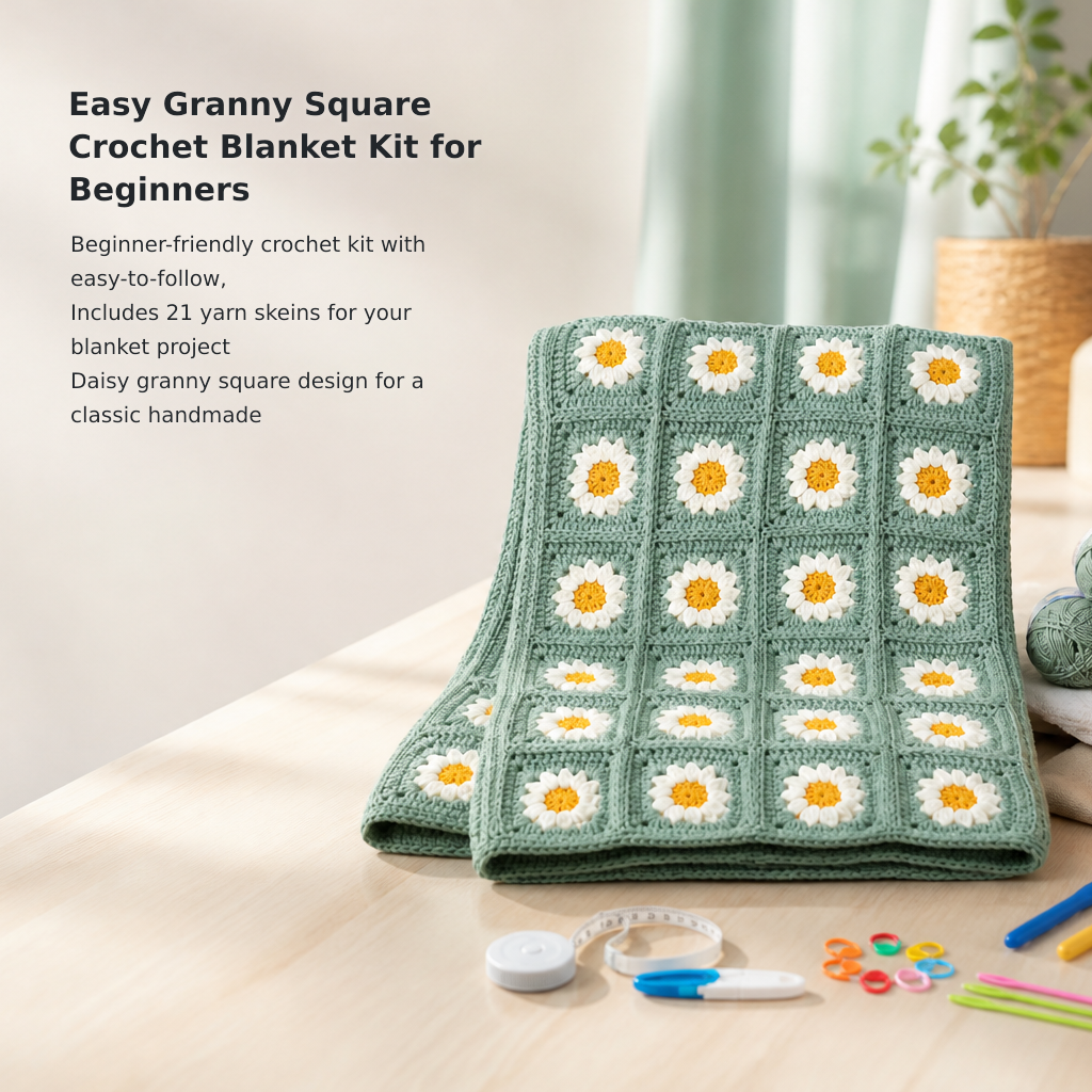 Beginner Granny Square Crochet Blanket Kit