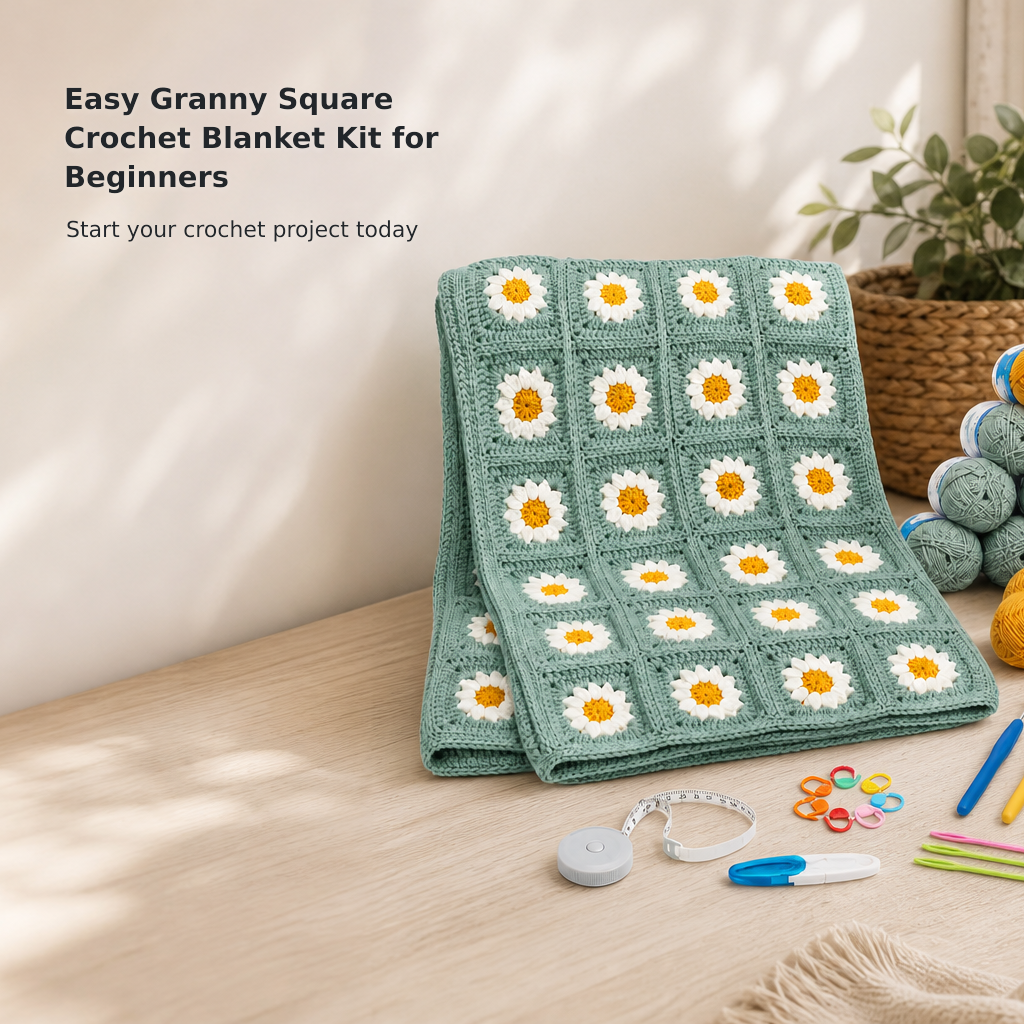 Beginner Granny Square Crochet Blanket Kit